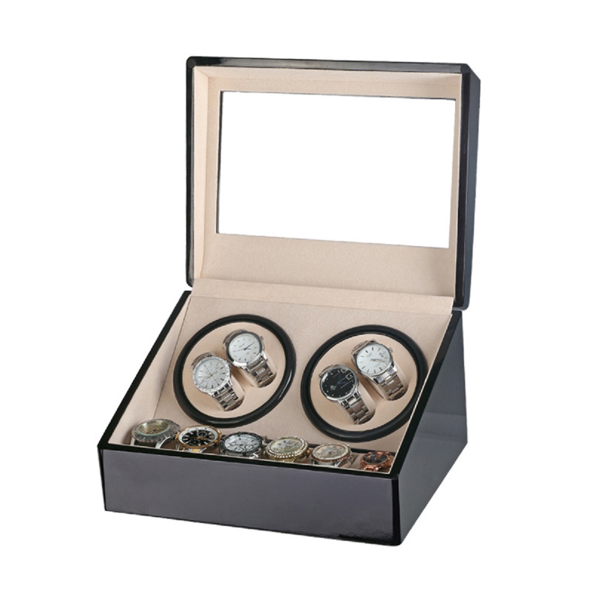 High Gloss PU Painted 4+6 Automatic Watch Winder with Watch Storage for 10 watches